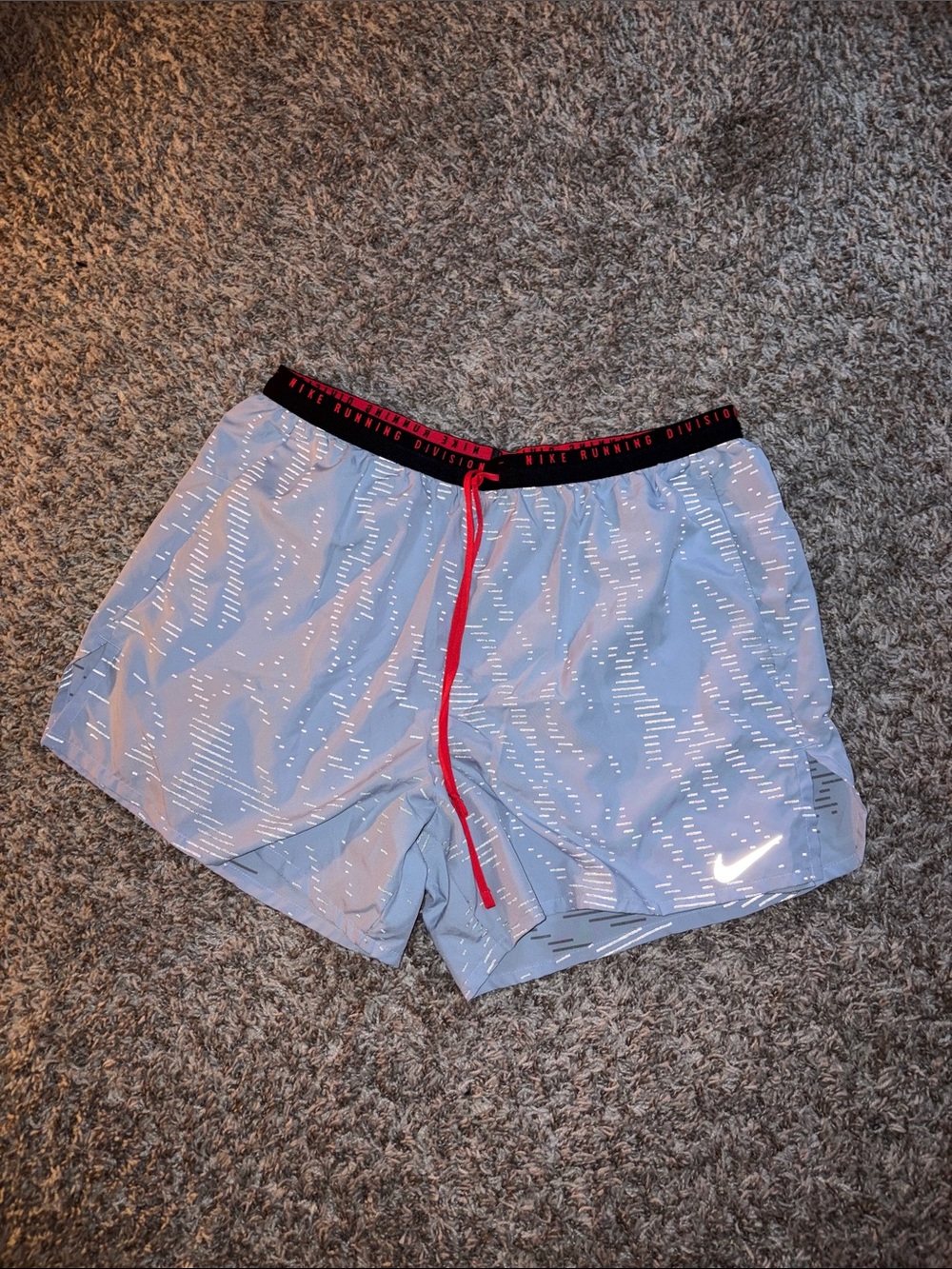 Nike Men’s Light Gray blue Athletic Shorts with Red Drawstring